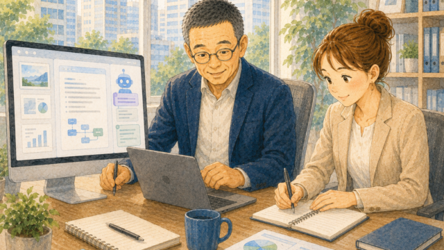 オフィスで自然にAIを使う２人